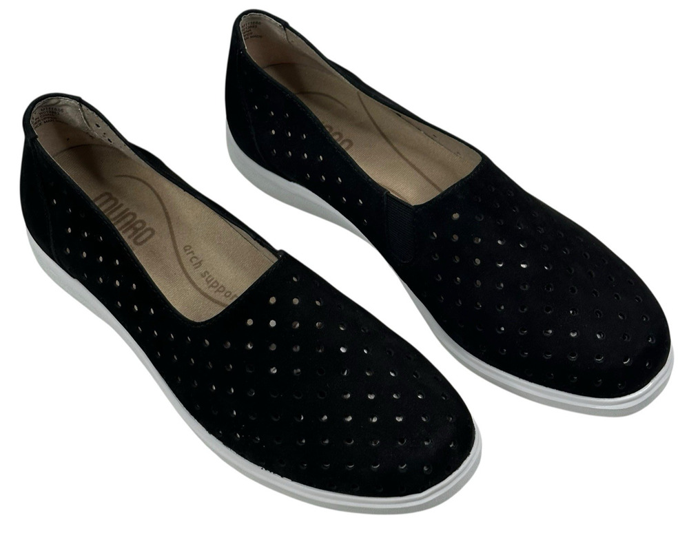 Munro Ridley Perforated Black Nubuck Slip On Sneakers Womens Size 8M New $195